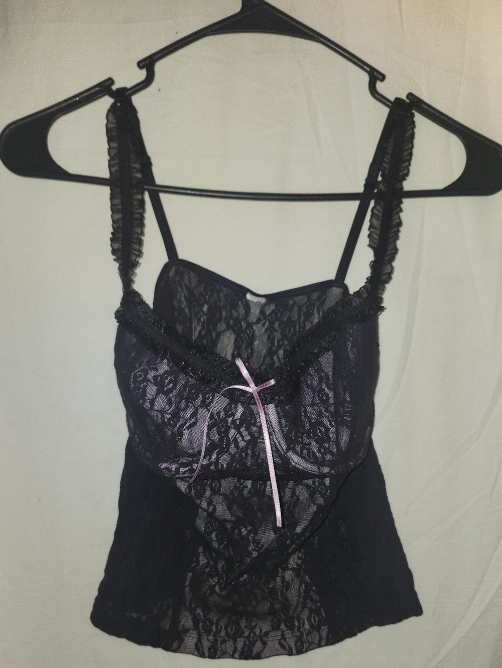 Black Lace Camisole with Pink Bow - Women Intimates